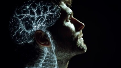 Aufkleber - Medical visualization of a man's brain activity during a deja vu experience, showing glowing neural pathways in the temporal lobe, suggesting heightened activity and memory processing