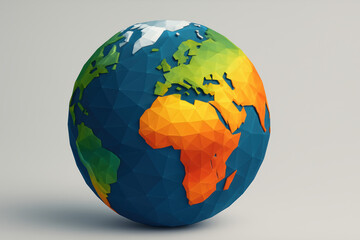 Aufkleber - A low poly globe with faceted geometric surfaces symbolizes global strategy and interconnected markets in business decision-making