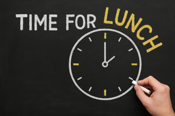 Poster - A chalkboard with a clock and text signals the scheduled break time highlighting productivity and time management