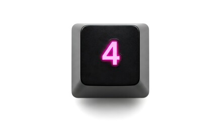 Poster - Isolated keyboard keycap with the number 4 illuminated in pink