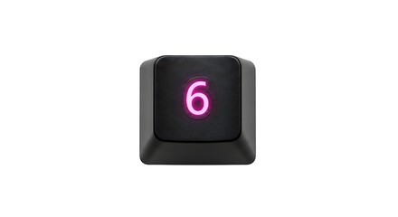 Poster - Isolated black keycap with the number 6 illuminated in pink on a white background