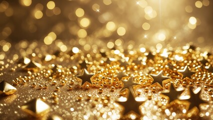 Aufkleber - Gold abstract holiday lights background with a shimmering festive ambiance.