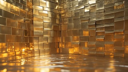 Poster - Gold tile mosaic wall shimmering background texture Luxury and Elegant