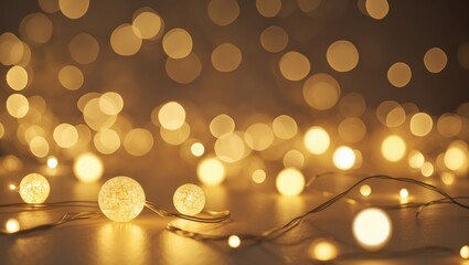 Aufkleber - Golden Christmas lights blurred in bokeh effect. Empty space. Suitable as wallpaper. Ideal for New Year's celebration.