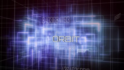 Poster - On start animating wireframe cube rotating in dark void with pulsing ORBIT text and scrolling codes
