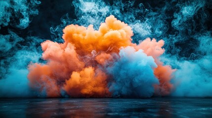 Wall Mural - Abstract smoke cloud explosion on dark concrete floor