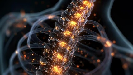 Poster - Glowing medical visualization revealing metallic implants stabilizing damaged spinal structure, depicting advanced orthopedic surgical intervention supporting patient recovery and healing process