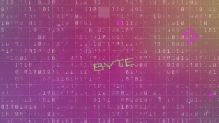 Poster - Scrolling binary digits forming cyan particles, scanning neon bars, assembling green BYTE text