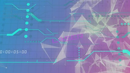 Poster - Mesh and HUD animating in control-panel backdrop after grid shifts, with timer, LASER, copy space