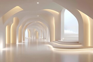 Poster - Subtle Arch-Shaped Lighting in a Modern White Corridor