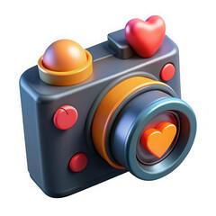Poster - 3d cartoon camera with hearts isolated on transparent background