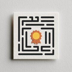 ai-powered business workflow a conceptual maze with a golden badge representing achievement and find