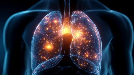 Poster - Medical visualization highlighting energy flow within human lungs, providing insights into respiratory function and potential health issues