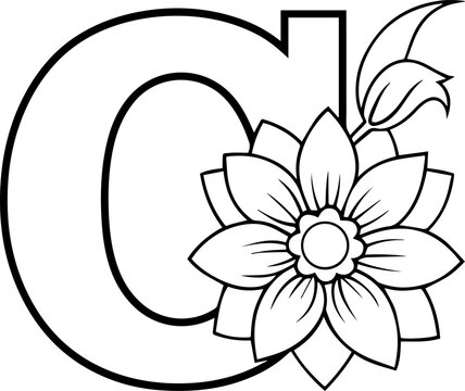 Alphabet C coloring page with the flower, C letter digital outline floral, ABC coloring page
