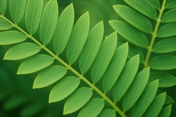 Poster - Detailed view of a vibrant green palm leaf from a cardboard palm tree