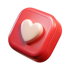 Poster - 3d red square button with white heart icon isolated on transparent background