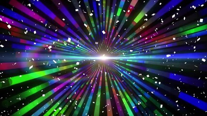 Poster - Opening light emitting beams rotating, shifting hues, drifting squares visualizing light tunnel