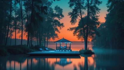 Poster - Experience a peaceful retreat by the lakeside, immersed in tranquil calmness and scenic beauty.
