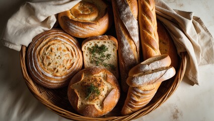 Poster - European bread arranged in a single beautiful basket