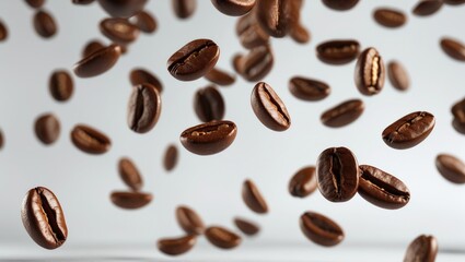 Aufkleber - Close-up of falling coffee beans isolated on a background.