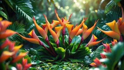 Poster - Exotic flower set against a foliage background.