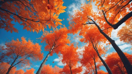 Poster - Embrace the beauty of autumn with the sight of leaves reaching towards the sky