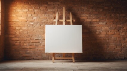 Poster - Easel featuring a blank canvas set against a brick wall background.