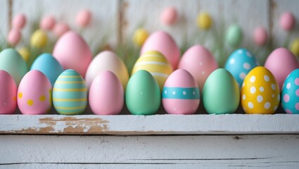 Poster - Easter eggs decorated with pastel colors displayed on a white background