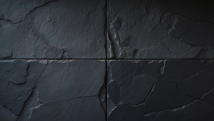 Poster - Dark gray black slate stone wall texture background in natural pattern for decorative use.