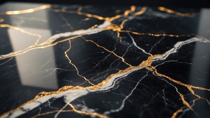 Poster - Dark grey and black marble background or texture with intricate patterns or surface details.