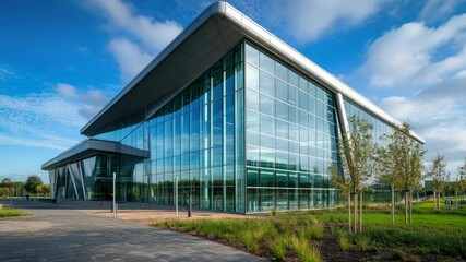 Aufkleber - A modern office building with numerous windows and a flat roof, suitable for corporate or commercial use