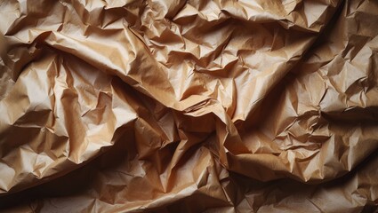 Poster - Crumpled brown paper texture with a rough, wrinkled surface and uneven folds.