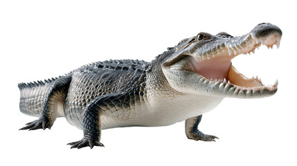 large crocodile with open jaws on transparent background