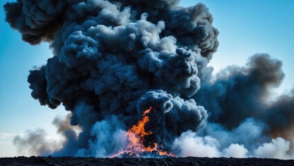 Wall Mural - Intense black smoke rising from a fire.