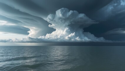 Wall Mural - Dramatic dark cloudy sky over the sea, natural photo background.