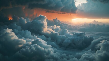 Wall Mural - Intense cloud storm pattern with the sun peeking through in the background.