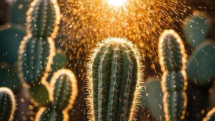 Poster - An intimate shot of a succulent bathed in warm, shimmering sunlight, highlighting its vibrant textures