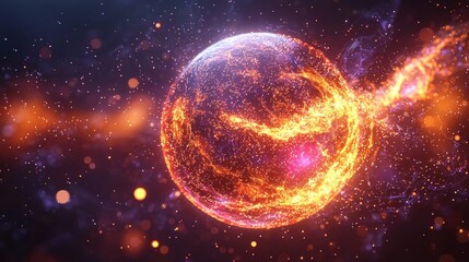Wall Mural - Fiery celestial sphere amidst cosmic dust