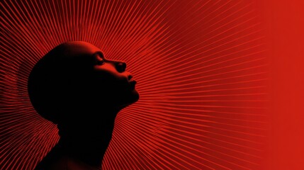 Poster - Silhouette of a Person With Tension Lines Emanating From the Head Set Against a Vibrant Red Gradient Background