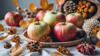 Aufkleber - Autumnal hues of apples, dried fruits, and preserved flowers