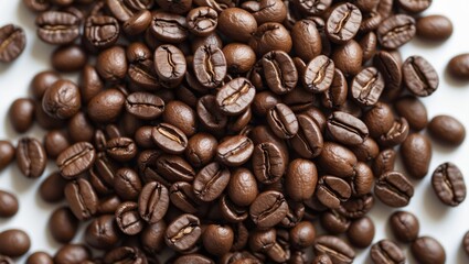 Poster - Close-up of Coffee Beans on White Background with Selective Focus