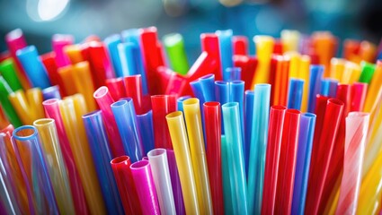Poster - Vibrant backdrop featuring an array of colorful plastic drinking straws