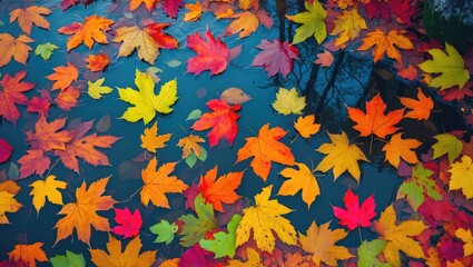 Aufkleber - Vibrant backdrop featuring scattered autumn foliage