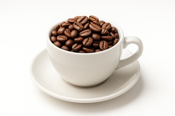 Poster - A white background featuring a coffee cup filled with coffee beans