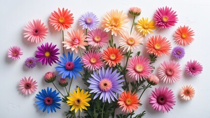 Poster - Vibrant Aster Blossoms on a White Canvas