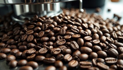 Poster - A detailed look at coffee beans and brewing equipment on a table
