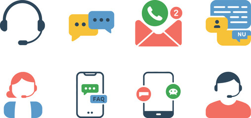 Poster - Customer service and support vector icons for online help and contact center assistance and communication editable stock vector illustration
