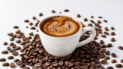 Poster - Coffee beverage illustration crafted from roasted beans on a plain white backdrop