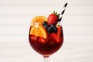 Aufkleber - Chilled crimson sangria served with a striped straw