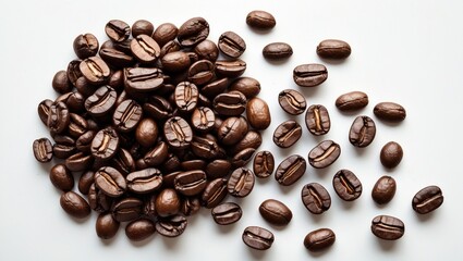 Poster - Close-up of coffee beans against a plain white backdrop with a clean cutout